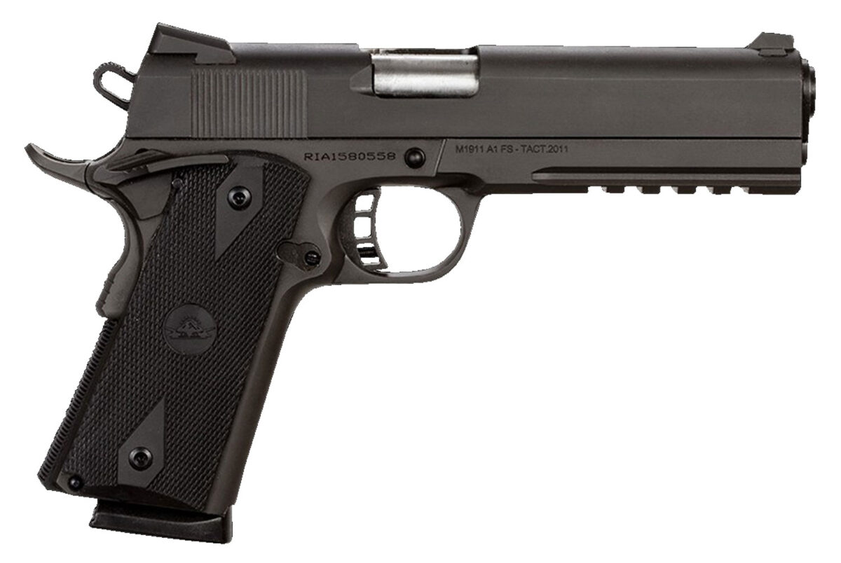 Rock Island 51484 Tac Standard FS 45 ACP Caliber with 5" Barrel, 8+1 Capacity, Overall Black Parkerized Finish Steel, Picatinny Rail/Beavertail Frame, Serrated Slide & Black Rubber Grip 1 35210