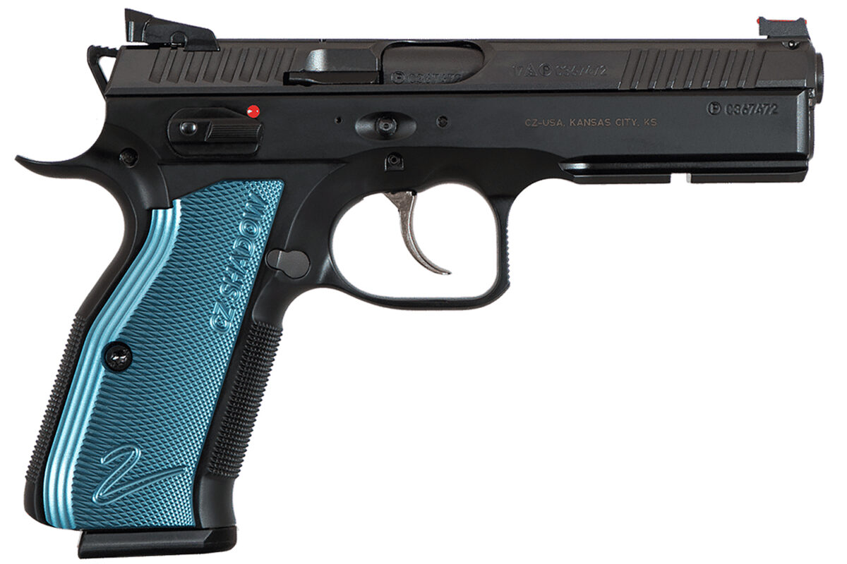 CZ-USA 91257 Shadow 2 SA/DA 9mm Luger 4.89" 17+1 Overall Black Nitride Finish with Inside Railed Steel Slide, Blue Aluminum Grip, Non-Tilted Barrel & Picatinny Rail 1 52065