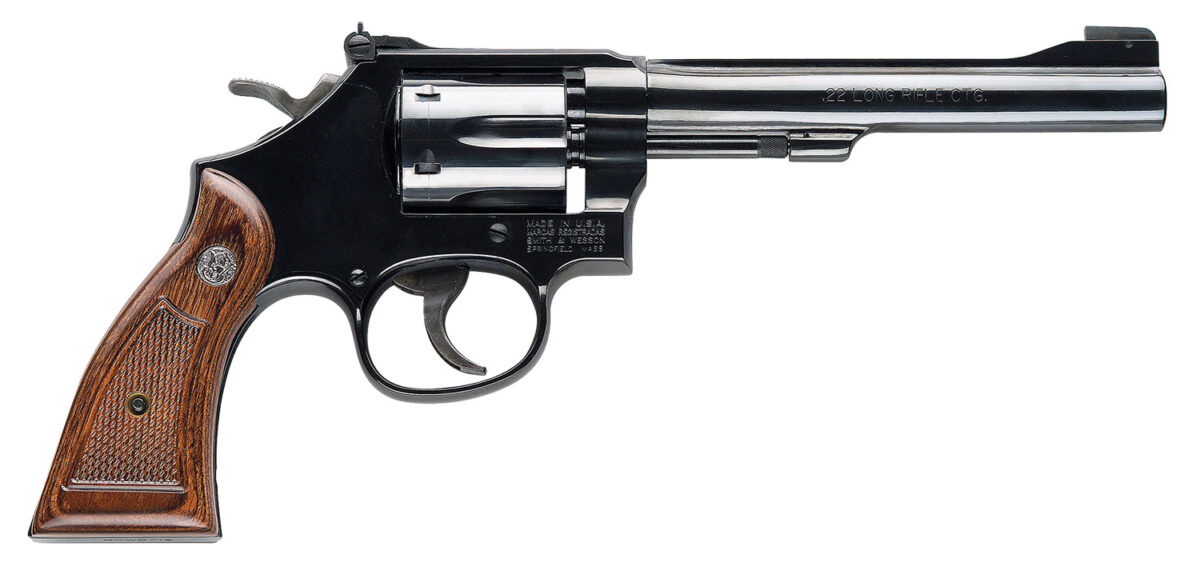 Smith & Wesson 150477 Model 17 Masterpiece *CA Compliant 22 LR Bright Blued Carbon Steel 6" Barrel, 6rd Cylinder, & K-Frame, Checkered Service Square Butt Grip, Classic-Styled Thumbpiece 1 57821