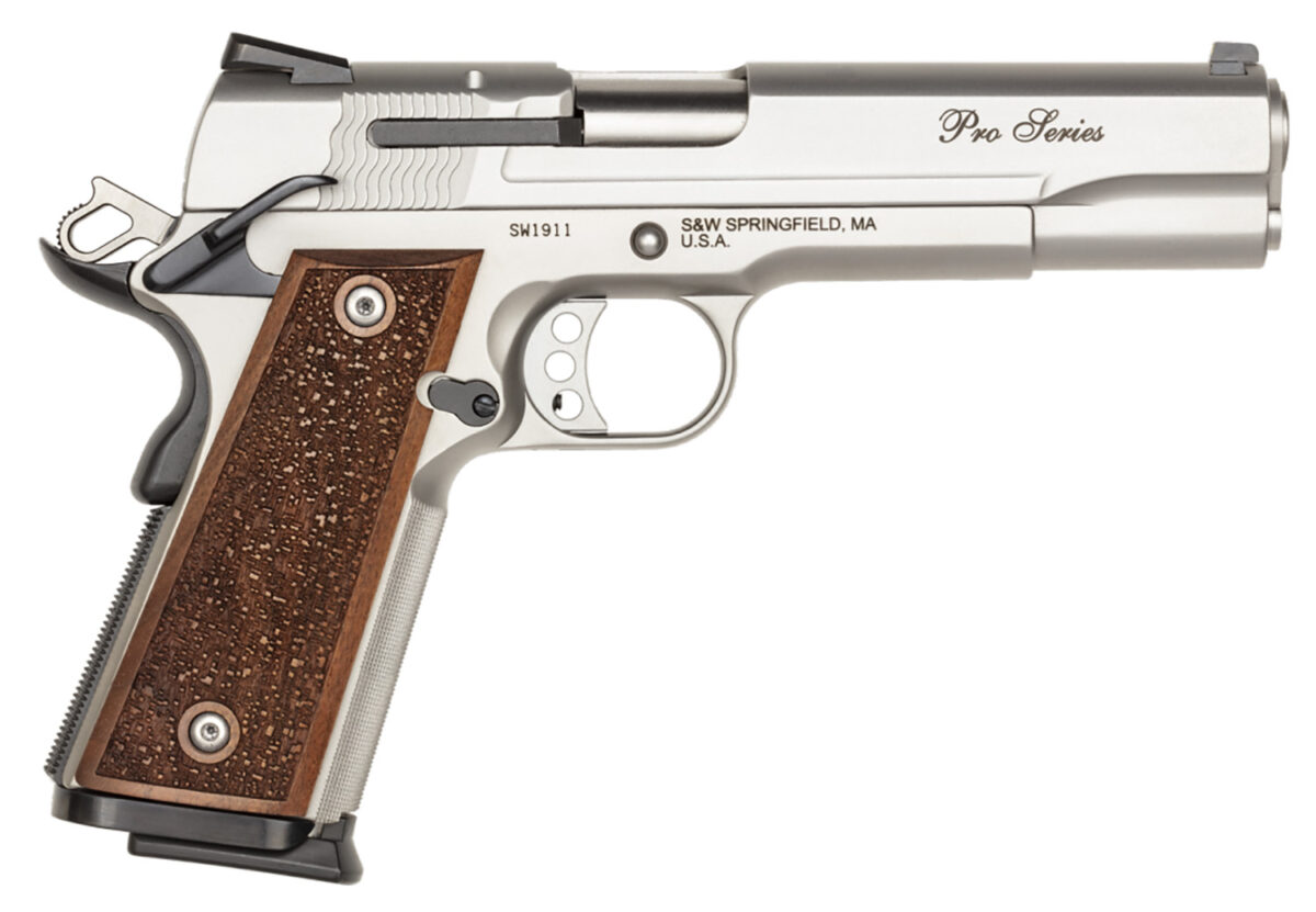 Smith & Wesson 178017 1911 Performance Center Pro Full Size Frame 9mm Luger 10+1, 5" Stainless Steel Barrel, Matte Silver Serrated Stainless Steel Slide & Frame w/Beavertail, Wood Grip 1 57829