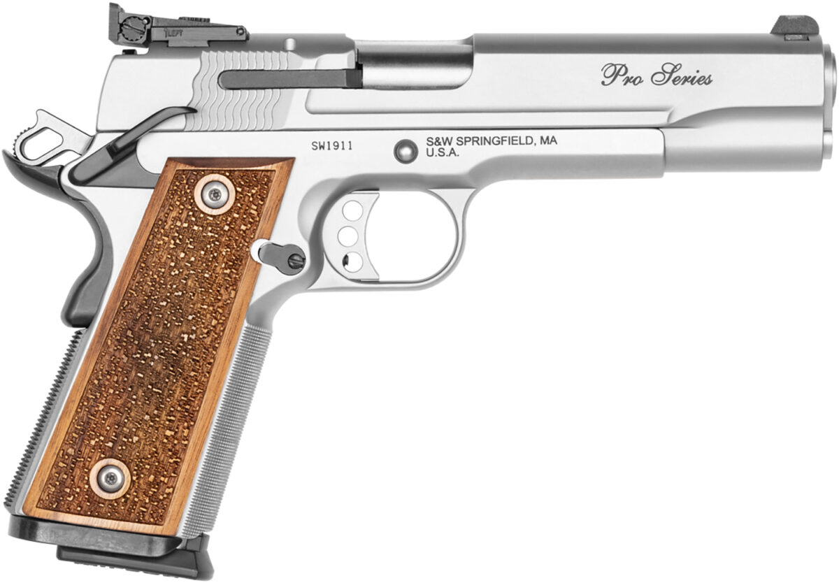 Smith & Wesson 178047 1911 Performance Center Pro Full Size Frame 9mm Luger 10+1 5" Stainless Steel Barrel, Matte Silver Serrated Stainless Steel Slide & Frame w/Beavertail, Wood Grip 1 76740