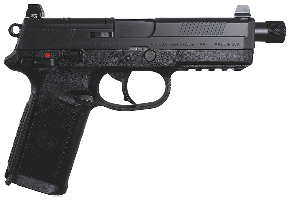 FN 66966 FNX Tactical 45 ACP 15+1 5.30" Steel Threaded Barrel Black Optic Ready/Serrated Slide Matte Black Polymer Frame w/Picatinny Rail Black Textured w/Interchangeable Backstrap Grips Right Hand 1 78900