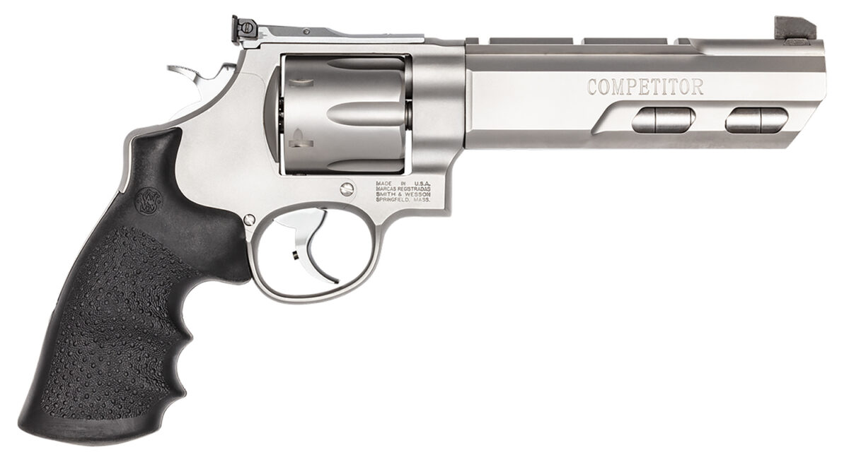 Smith & Wesson 170320 PC Model 629 Competitor N-Frame 44 Rem Mag 6 Shot 6" Stainless Steel Adj Weights Barrel, Stainless Cylinder, Stainless Steel Frame, Hogue Synthetic Grip, Exposed Hammer 1 83443