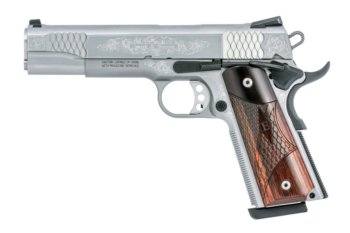 SMITH AND WESSON SW1911 45ACP 5" SS/WD ENGRAVED 1 SM10270