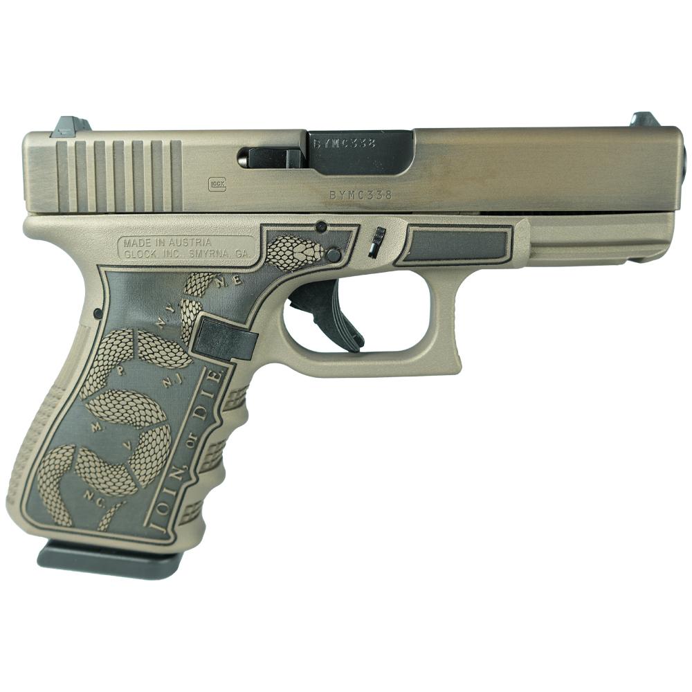 Glock 19 Gen 3 Custom "Revolution Engraved Colonial Brown" Handgun 9mm Luger 15rd Magazines (2) 4.02" Barrel USA 1 https3A2F2Fmedia.chattanoogashooting.com2Fimages2Fproduct2FGLUI1950203REVGB2FGLPI19502REV 1 1
