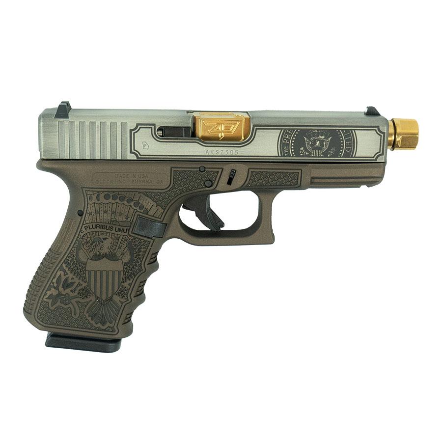 Glock 19 Gen 3 Compact "Trump Edition" Handgun 9mm Luger 15rd Magazines (2) 4" Threaded Gold Barrel Two Tone 1 https3A2F2Fmedia.chattanoogashooting.com2Fimages2Fproduct2FGLUI1950203T2T2FGLUI1950203T2T 1