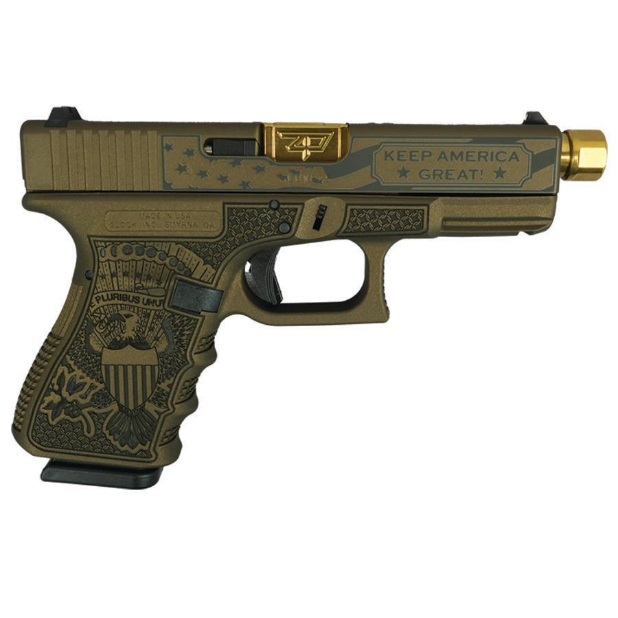Glock 19 Gen 3 Custom "Trump Edition" Compact Handgun 9mm Luger 15rd Magazines (2) 4.6" Threaded Barrel USA 1 https3A2F2Fmedia.chattanoogashooting.com2Fimages2Fproduct2FGLUI19502T2Fg19 gen3 compact 9mm 4 2 15rd usa trump glui19502t 0000 Right