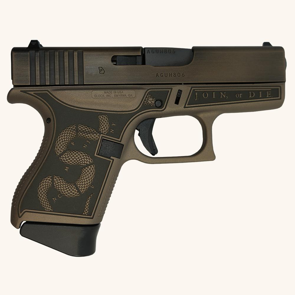 Glock 43 Custom "Revolution Engraved Colonial Brown" Subcompact Handgun 9mm Luger 6rd Magazines(2) 3.4" Barrel FRAME ONLY BW 1 https3A2F2Fmedia.chattanoogashooting.com2Fimages2Fproduct2FGLUI4350201REV2FGLUI4350201REV 1