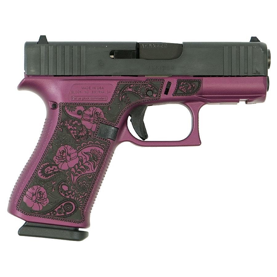 Glock 43X "Paisley Grip" Black Cherry Handgun 9mm Luger 10rd Magazines(2) 3.4" Barrel Accessory Rail USA Made 1 https3A2F2Fmedia.chattanoogashooting.com2Fimages2Fproduct2FGLUX4350201FRBCFP2Fglock 43x 9mm w front rails usa cust engd frame only paisley blk cherry 0002 right