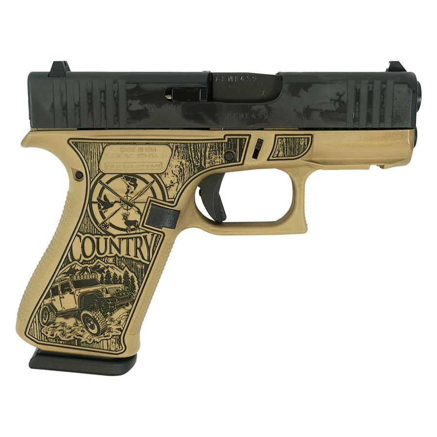 Glock 43x Custom "Country" Sand Handgun 9mm Luger 10rd Magazines (2) 3.4" Barrel Accessory Rail USA Made 1 https3A2F2Fmedia.chattanoogashooting.com2Fimages2Fproduct2FGLUX4350201FRCTRYSD2Fglock 43x fs 9mm w front rails country engr distressed sand glux4350201frctrysd. psd.psd 0003 Right