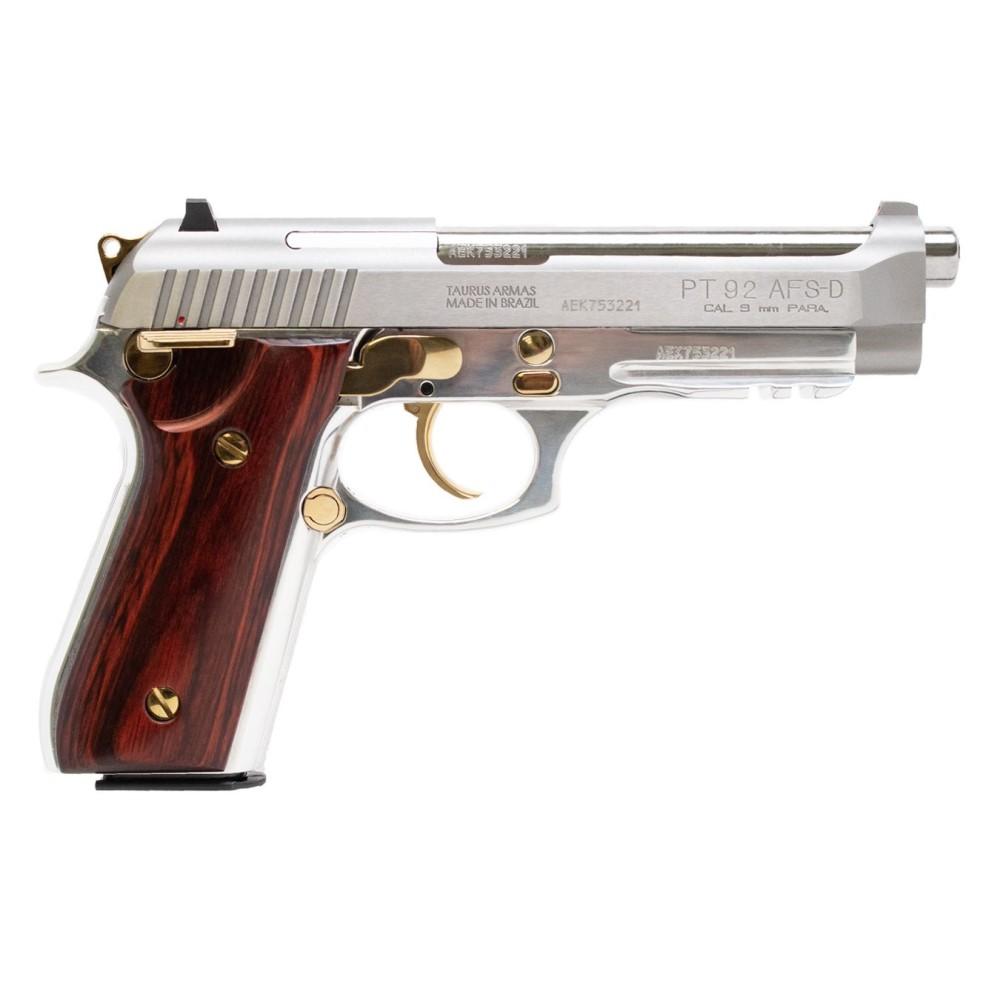 Taurus PT92 Handgun 9mm Luger 17rd Magazine 5" Barrel Stainless Steel with Wood Accent 1 https3A2F2Fmedia.chattanoogashooting.com2Fimages2Fproduct2FTX1920159GLDHW12FTX1920159GLDHW1 1
