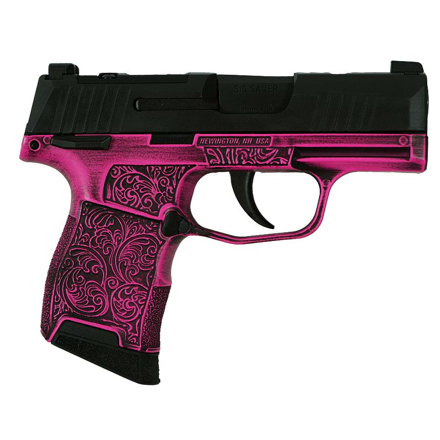 Sig Sauer P365 Exclusive "Pink Filigree" Handgun 9mm Luger 10rd Magazine(2) 3.1" Barrel Manual Safety X-RAY 3 Sights Optic Ready 1 https3A2F2Fmedia.chattanoogashooting.com2Fimages2Fproduct2FXI681235FLGR2Fp365 9mm 3.1in striker x ray 3 10rd optic ready manual safety filigr.psd 0002 right