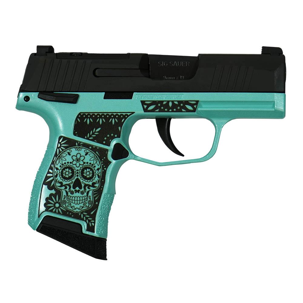 Sig Sauer "Sugar Skull Robin's Egg Blue Glitter" P365 Optic Ready Handgun 9mm Luger 10rd Magazines(2) 3.1" Barrel X-RAY 3 Sights Manual Safety 1 https3A2F2Fmedia.chattanoogashooting.com2Fimages2Fproduct2FXI681235SKTFG2FXI681235SKTFG 1