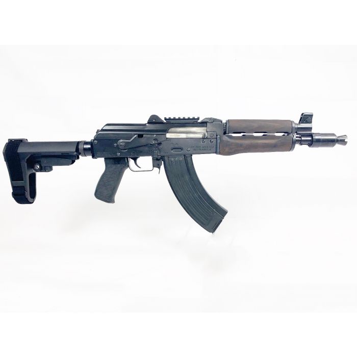 Zastava ZPAP92 AK-47 Pistol BULGED TRUNNION 1.5MM RECEIVER - Stained Wood Handguard | 7.62x39 | 10" Chrome Lined Barrel | Booster Brake | SBA3 Arm Brace 1 zp92762tabm 1