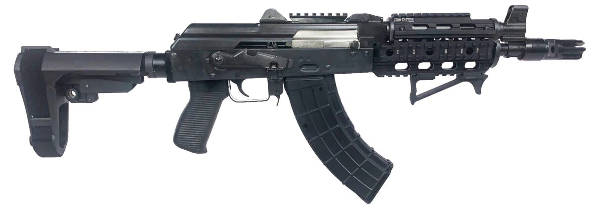Zastava ZPAP92 AK-47 Pistol BULGED TRUNNION 1.5MM RECEIVER - Black | 7.62x39 | 10" Chrome Lined Barrel | Quad Rail | Night Brake | Angled Foregrip | SBA3 Arm Brace 1 zp92762tacm