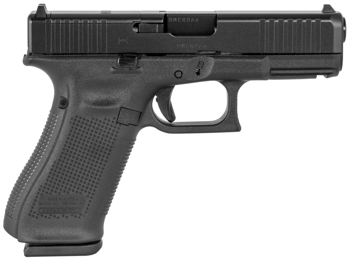 Glock PA455S201MOS G45 Gen5 Compact MOS 9mm Luger 4.02" 10+1 Overall Black Finish with nDLC Steel with Front Serrations & MOS Cuts Slide, Rough Texture Interchangeable Backstraps Grip & Fixed Sights 1 112842