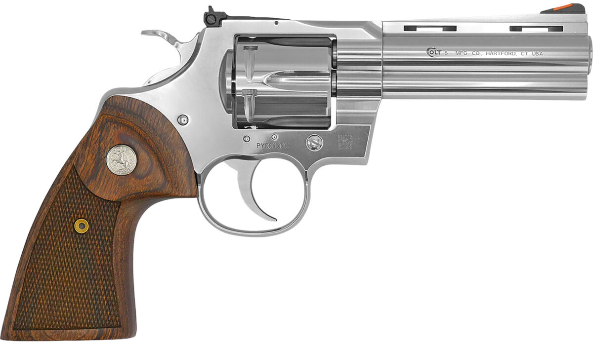 Colt Mfg PYTHONSP4WTS Python 38 Special/357 Mag 6 Shot 4.25" Stainless Vent Recessed Target/Vent Rib Barrel, Cylinder & Frame, Walnut w/Colt Medallion Grip 1 119657