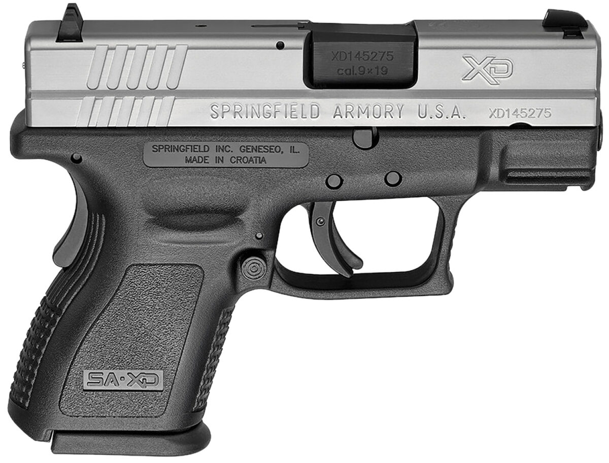 Springfield Armory XD9821 XD *CA Compliant Sub-Compact Frame 9mm Luger 10+1, 3" Black Melonite Steel Barrel, Serrated Stainless Steel Slide, Black Polymer Frame w/Picatinny Rail 1 12545