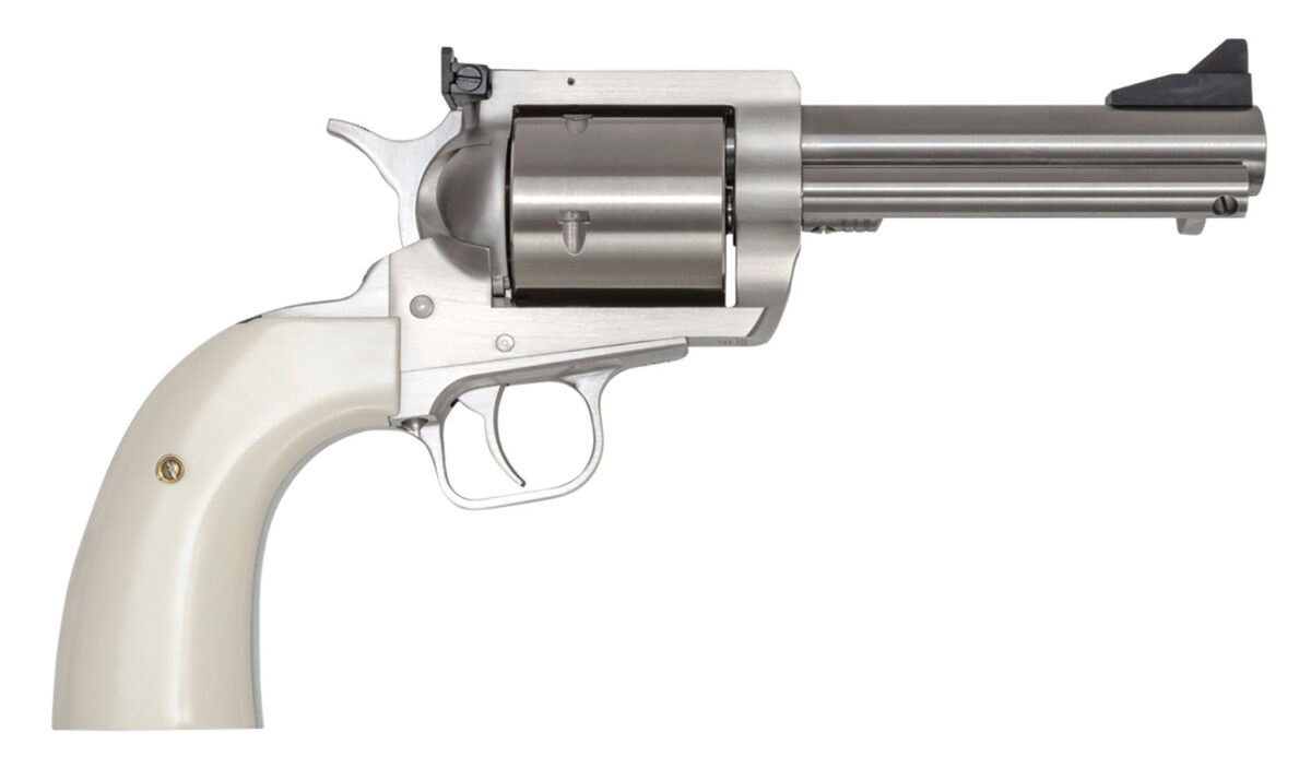 Magnum Research BFR44MAG5B6 BFR Short Cylinder 44 Rem Mag 6 Shot, 5" Brushed Stainless Steel Barrel, Cylinder & Frame, White Polymer Grip, Hammer Safety, Exposed Hammer 1 140959