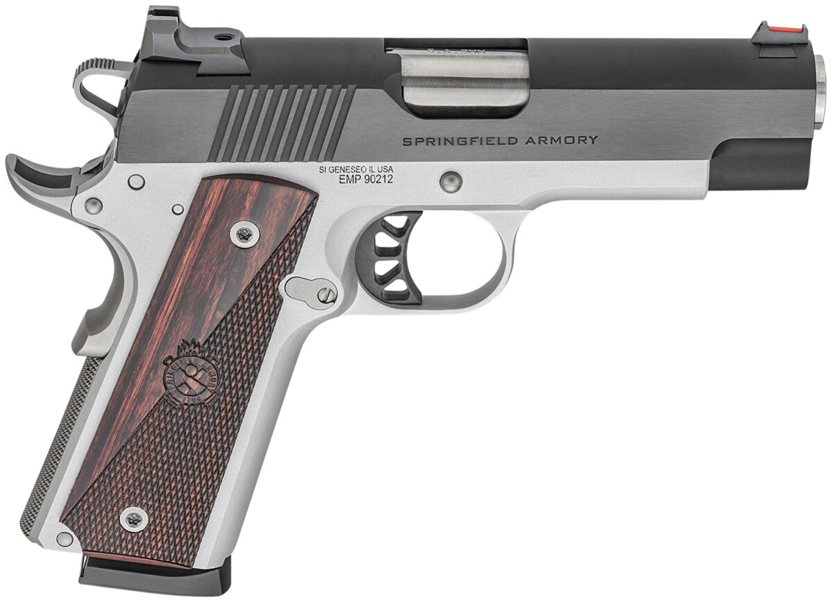 Springfield Armory PX9124L 1911 Ronin EMP 9mm Luger 10+1, 4" Stainless Match Grade Bull Steel Barrel, Blued Serrated Carbon Steel Slide, Satin Cerakote Aluminum Frame w/Beavertail, Textured Wood Grip 1 141650