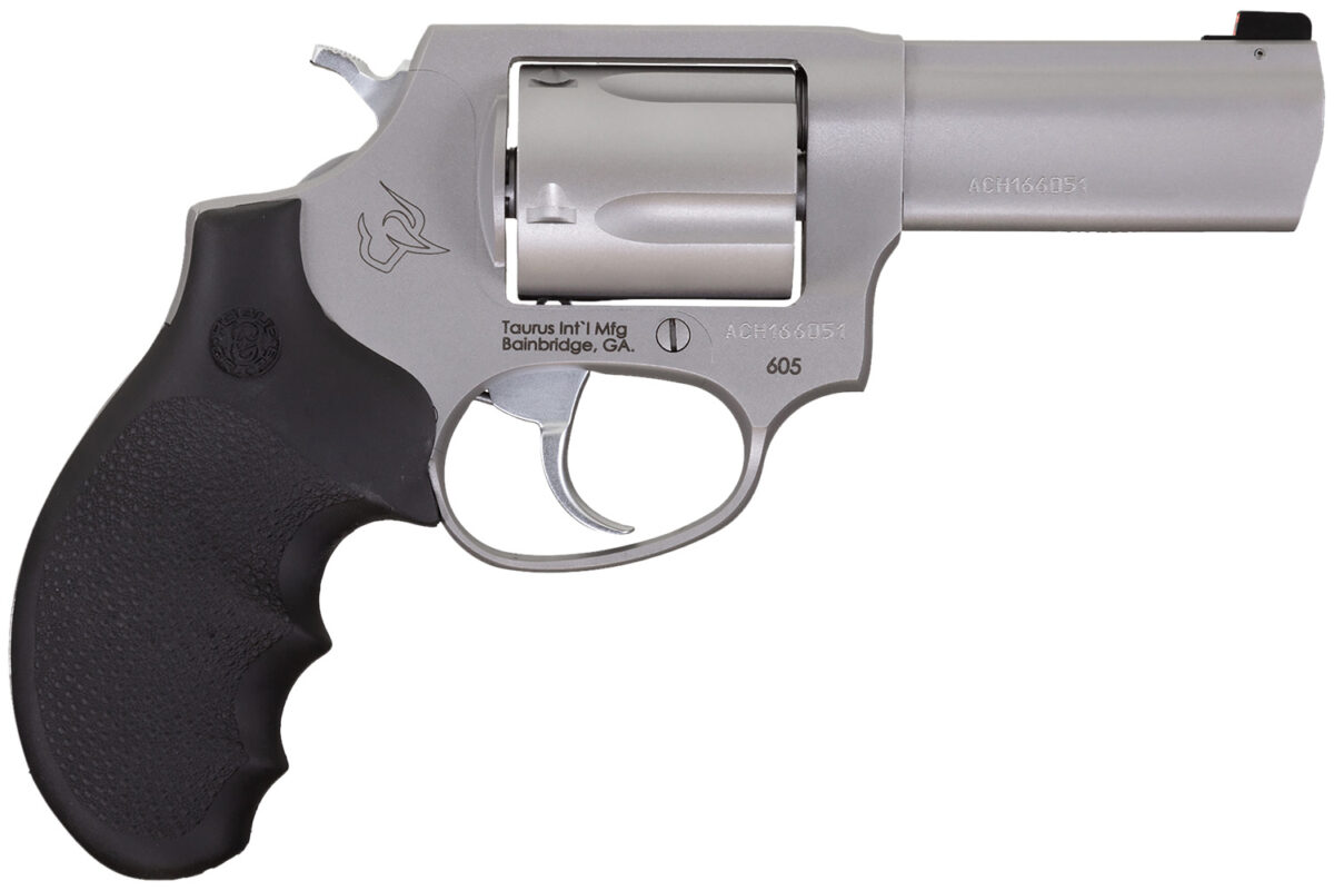 Taurus 260539NS Defender 605 SA/DA 38 Special +P or 357 Mag 5 Shot 3" Barrel, Overall Matte Finish Stainless Steel, Finger Grooved Black Hogue Rubber Grip, Night Front Sight 1 142153