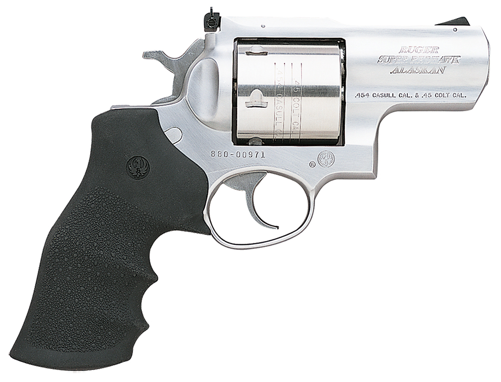 Ruger 5301 Super Redhawk Alaskan Large Frame 454 Casull 6rd 2.50" Satin Stainless Barrel, Frame & Cylinder, Hogue Finger Groove Tamer Monogrip, Grip Transfer Bar Safety, Exposed Hammer 1 14313