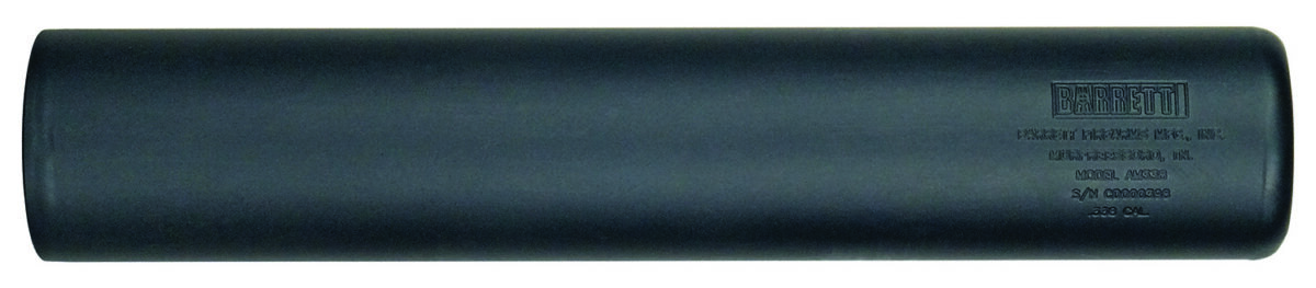 Barrett 18412 AM 338 made of Black Titanium with 1.80" Diameter, 9.90" OAL & 3/4"-24 tpi Thread Pattern for 338 Cal or Lower Includes Barrett Muzzle Brake Adaptor 1 144692