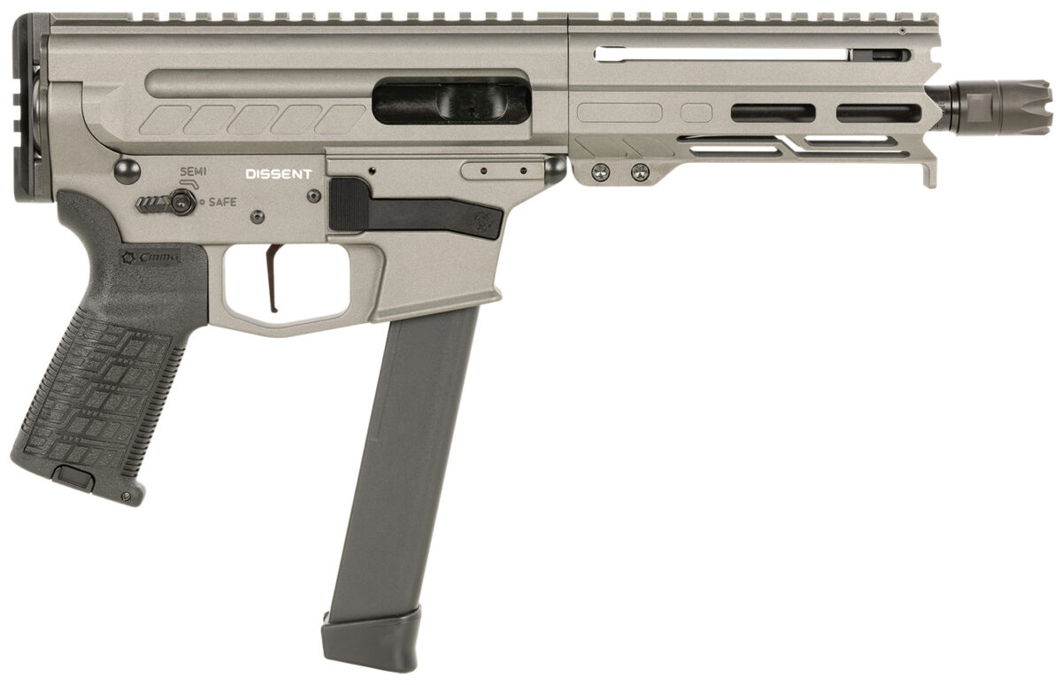 CMMG 99A68A2TNG Dissent MKGS 9mm Luger 33+1 6.50", Tungsten Gray Rec, Picatinny Brace Adapter, 5.50" M-LOK Handguard, Left Side Charging Handle, Zeroed Linear Comp, TriggerTech Trigger 1 153769