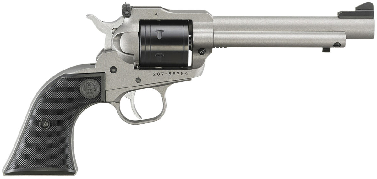 Ruger 2033 Super Wrangler 22 LR/22 WMR 6 Shot 5.50" Silver Cerakote Steel Barrel & Frame, Black Cylinder, Black Checkered Polymer Grip, Transfer Bar Safety, Exposed Hammer 1 155723