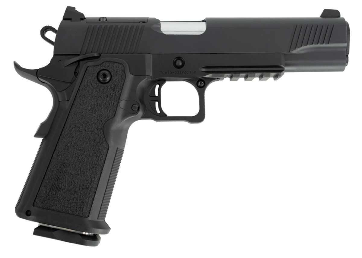 Tisas 12500002 1911 Duty DS 9mm Luger 17+1, 5" Black Steel Barrel, Black Serrated Steel Slide, Black Cerakote Steel Frame w/Beavertail & Picatinny Rail, Black Overmolded Grip, Ambidextrous 1 160450