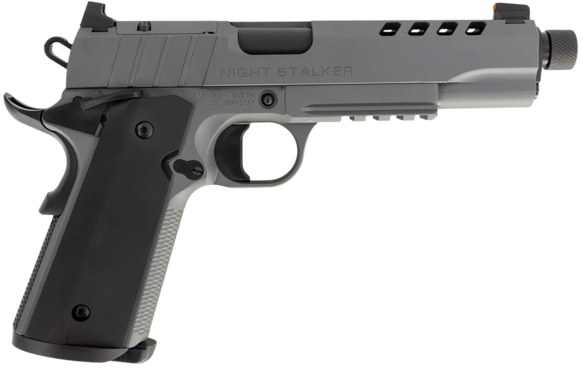 Tisas 10100558 1911 Night Stalker SF 10mm Auto 8+1, 5" Black Steel Threaded Barrel, Platinum Gray Cerakote Serrated w/Slide Cuts Steel Slide & Steel Frame w/Beavertail & Picatinny Rail, Ambidextrous 1 160454