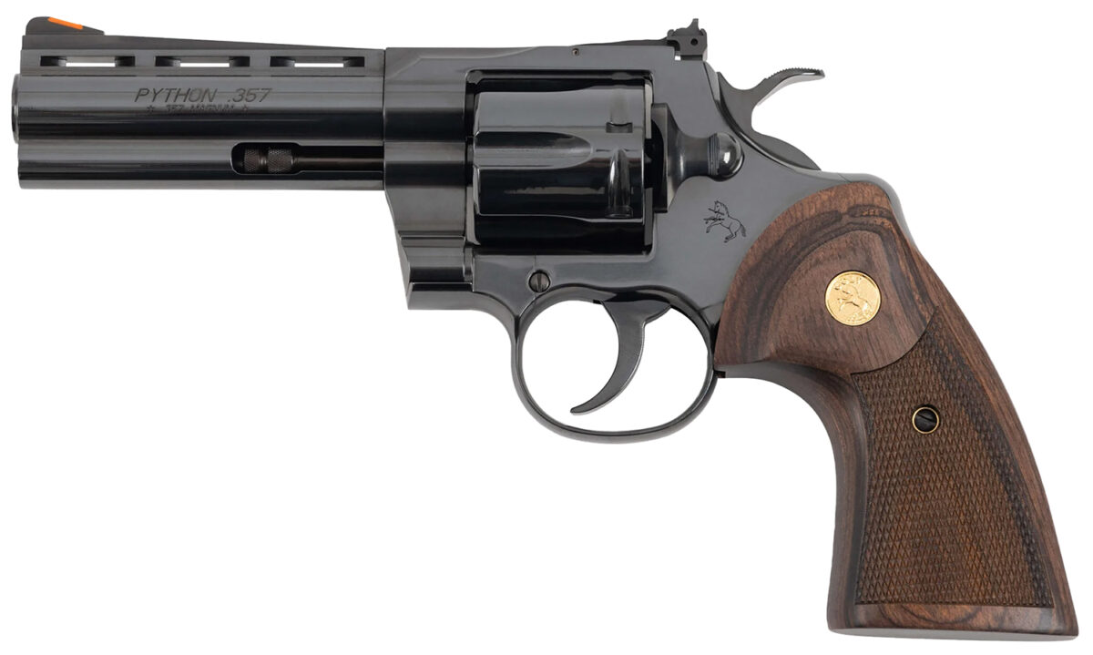 Colt Mfg PYTHONBP4WTS Python Target 357 Mag/38 Special 6 Shot 4.25" Matte Black Carbon Steel Recessed Target Vent Rib Barrel, Cylinder & Frame, Walnut w/Medallion Grip, Exposed Hammer 1 161495