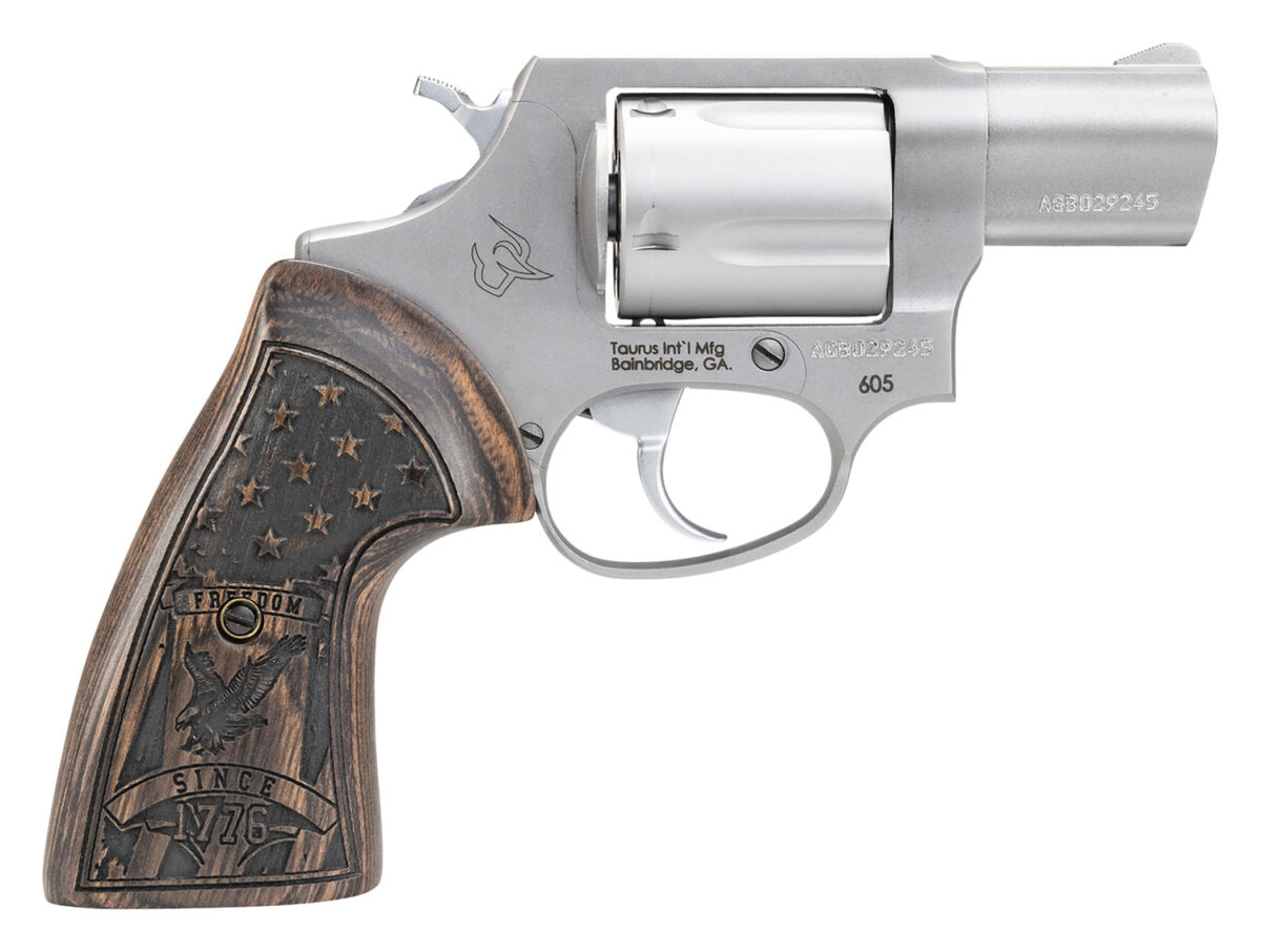 Taurus 2605029US1 605 Small Frame 357 Mag/38 Special +P 5rd 2" Matte Stainless Steel Barrel, Cylinder & Frame, Engraved USA Flag Walnut Grip, Transfer Bar Safety 1 165296
