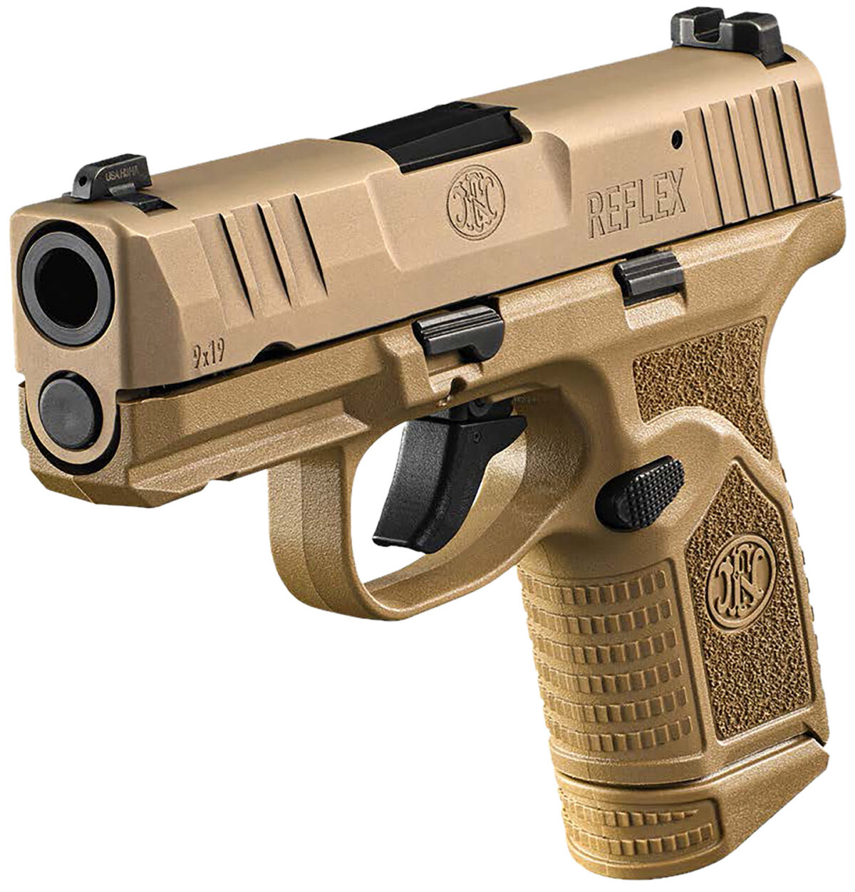 FN 66101421 Reflex 9mm Luger 10+1 3.30" Micro-Compact Frame Flat Dark Earth PVD Serrated Steel Slide w/Picatinny Rail Stippled Grip Ambidextrous 1 169899