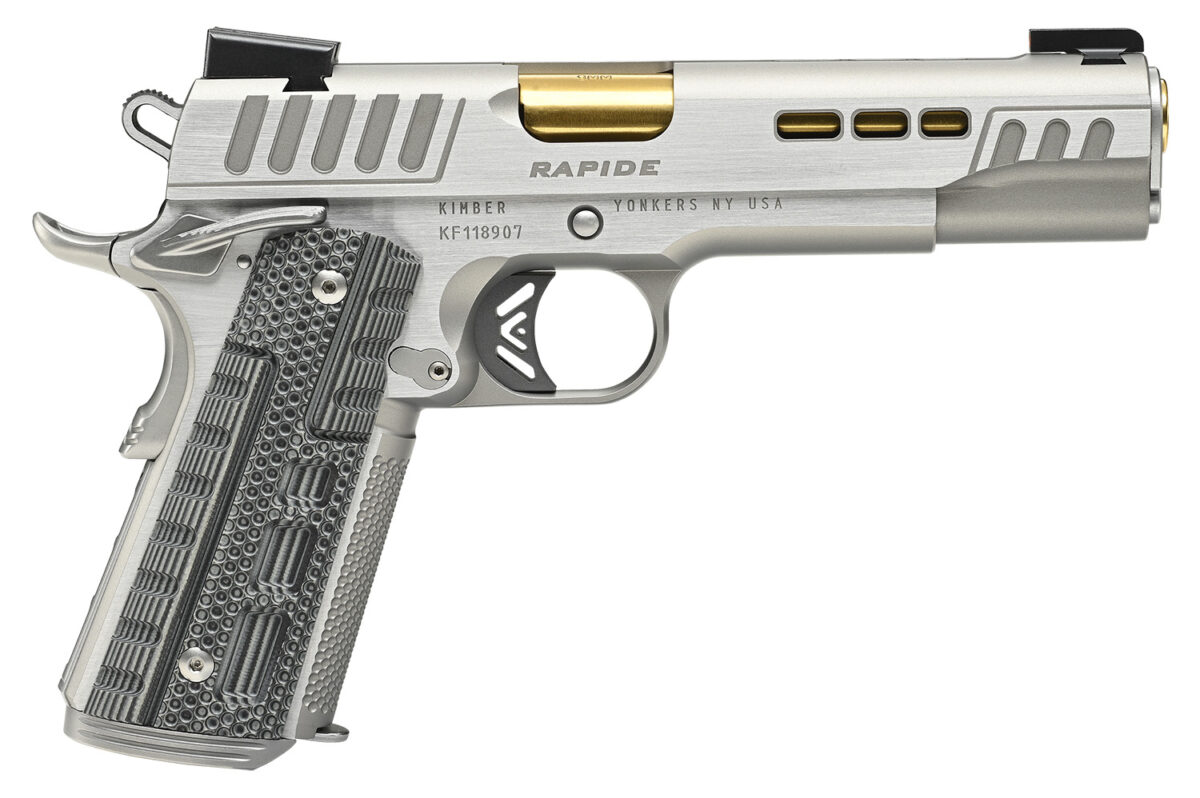Kimber Mfg.,inc 3000423 Rapide Dawn 45 ACP 8+1 5" Gold TiN Stainless Steel Barrel, Lightening Cut/Serrated Stainless Steel Slide, Stainless Steel Frame w/Beavertail, Black & Gray G10 Grip 1 170508