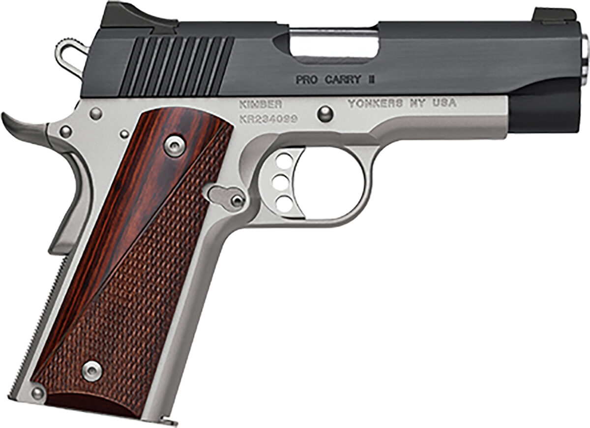 Kimber Mfg, Inc 3200320 Pro Carry II 45 ACP 7+1 4" Stainless Match Grade Barrel, Matte Black Brushed Serrated Steel Slide, Satin Silver Aluminum Frame w/Beavertail, Rosewood Grip 1 170565