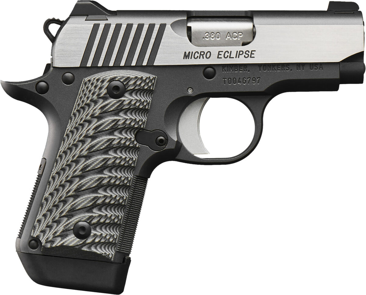 Kimber Mfg, Inc 3300188 Micro Eclipse 380 ACP 7+1 2.75" Stainless Match Grade Barrel, KimPro II Black Serrated Stainless Steel Slide, Charcoal Gray Aluminum Frame w/Beavertail, G10 Grip 1 170613