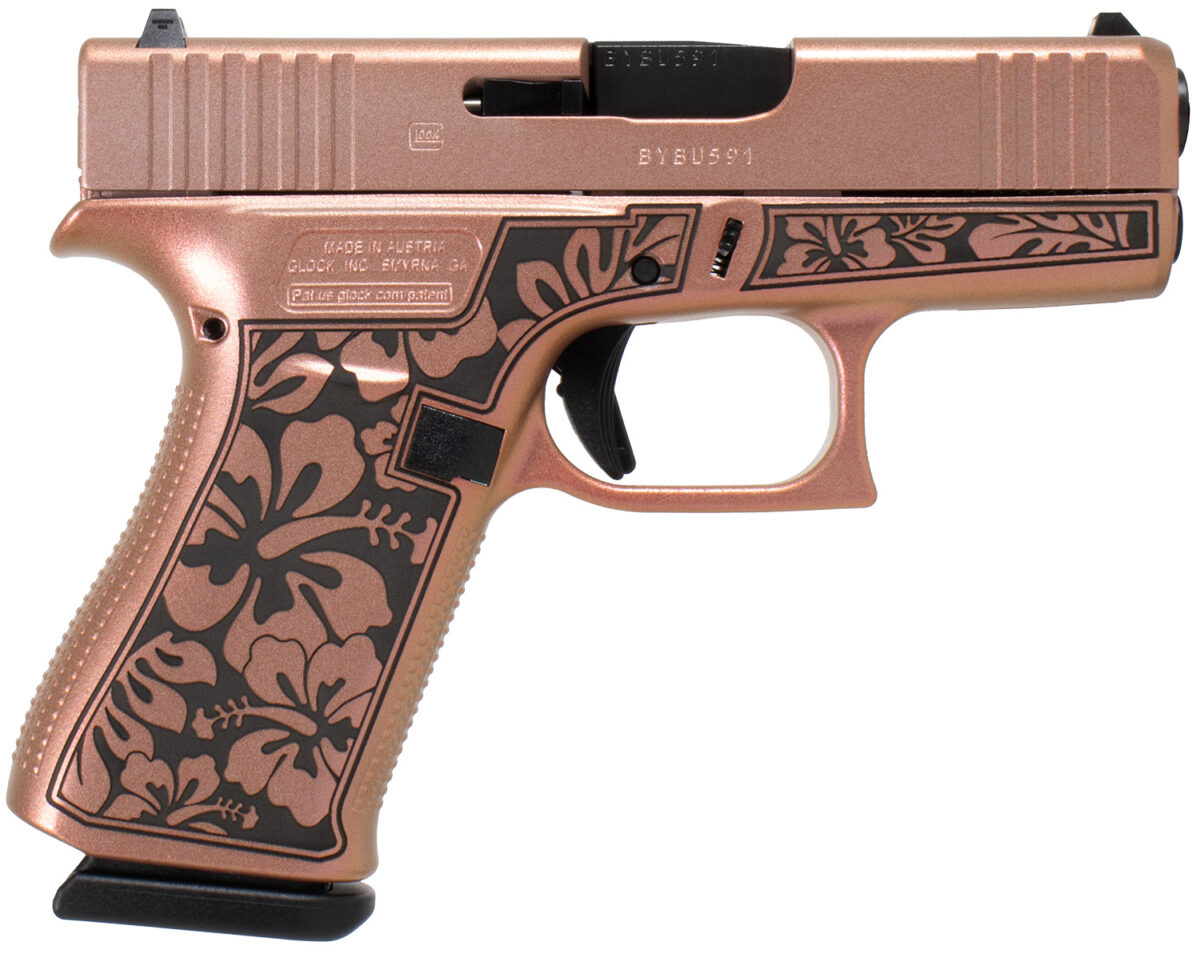 Glock UI4350204HIBCHIM G43 Gen3 Sub-Compact Frame 9mm Luger 6+1 3.41" Black Steel Barrel, Chimera Cerakote Serrated Steel Slide, Chimera w/Hibiscus Cerakote Polymer Frame, Right Hand 1 170974