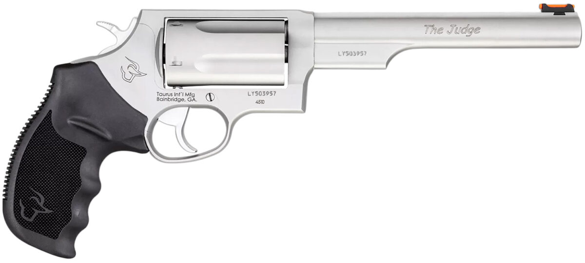 Taurus 2441069T Judge Compact Frame 45 Colt (LC)/410 Bore 5rd, 6.50" Matte Stainless Stainless Steel Barrel, Cylinder & Frame, Black Finger Groove Grip, Exposed Hammer 1 17254