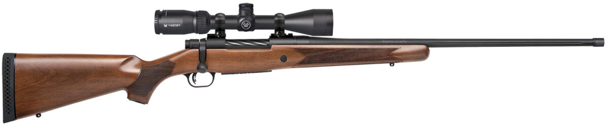 Mossberg 28240 Patriot w/Optic Full Size 7mm PRC 3+1 24" Matte Blued Fluted Threaded Barrel, Matte Blued Drilled & Tapped Receiver, Walnut Fixed Stock, Vortex Crossfire II 3-9x40mm Scope, Right Hand 1 174378