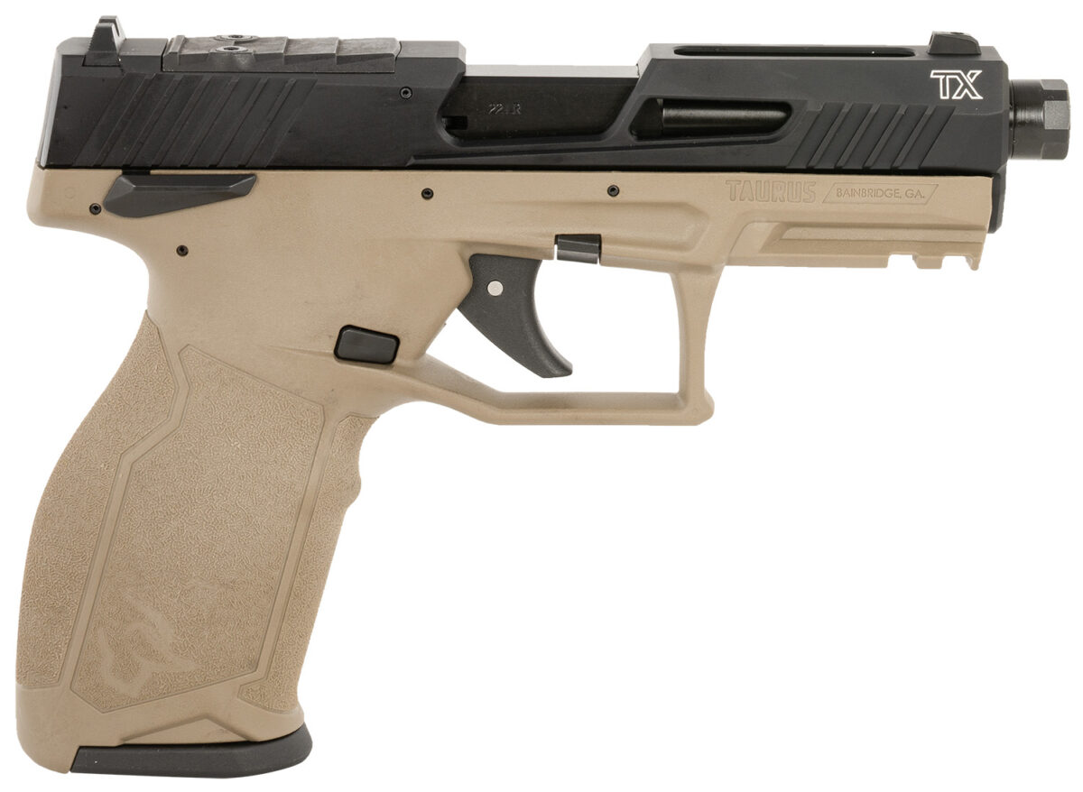 Taurus 1-2TX22P141F-10 TX22 T.O.R.O. 22 LR 10+1 4.60" Matte Black Threaded Barrel, Black Hard Coat Anodized Optic Ready/Serrated Slide, Flat Dark Earth Polymer Frame w/Picatinny Rail, Textured Grip 1 175899