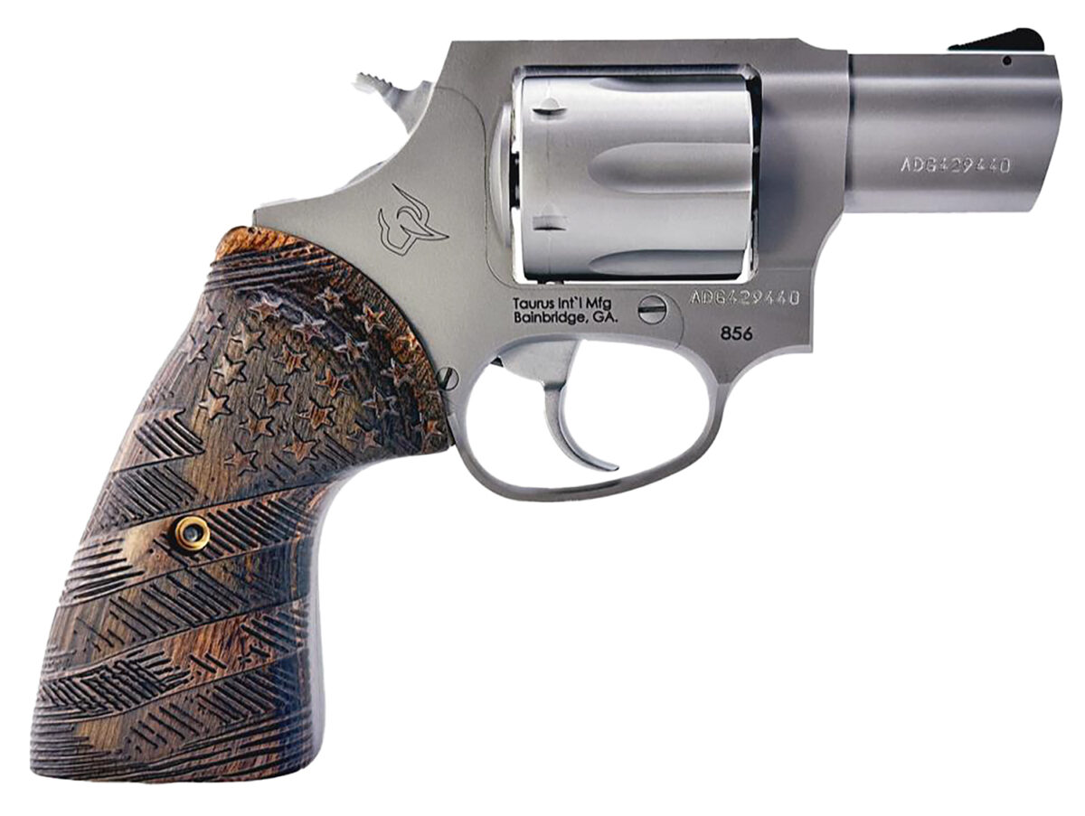 Taurus 2-85629-US2 856 Small 6 Shot 2" Matte Stainless Steel Barrel & Frame, Polished Cylinder, Custom Designed Wood Grip w/Stars, Transfer Bar Safety, Exposed Hammer 1 179234