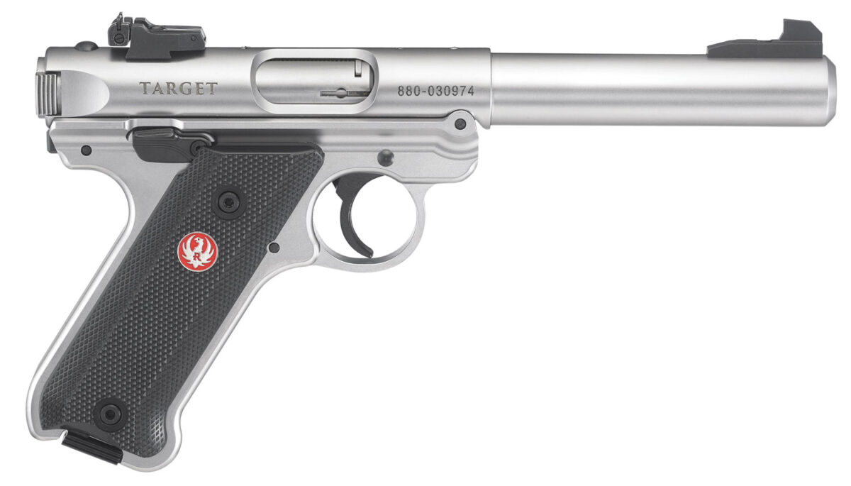 Ruger 40103 Mark IV Target 22 LR 10+1 5.50" Satin Stainless Bull Barrel, Satin Stainless Steel Slide, Stainless Steel Frame Drilled & Tapped Receiver, Black Checkered Polymer Grip, Right Hand 1 22348