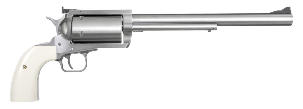 Magnum Research BFR4570B BFR Long Cylinder Extra Large 45-70 Gov 5 Shot 10" Brushed Stainless Steel Barrel, Cylinder & Frame, Bisley White Laminate Grip, Exposed Hammer 1 24772