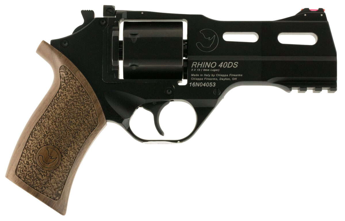 Chiappa Firearms 340165 Rhino 40DS Medium Frame 9mm Luger 6 Shot 4" Black Anodized Steel Vent Rib Barrel, Blued Steel Cylinder, Black Anodized Aluminum Frame, Walnut Grip, Concealed Hammer 1 29851