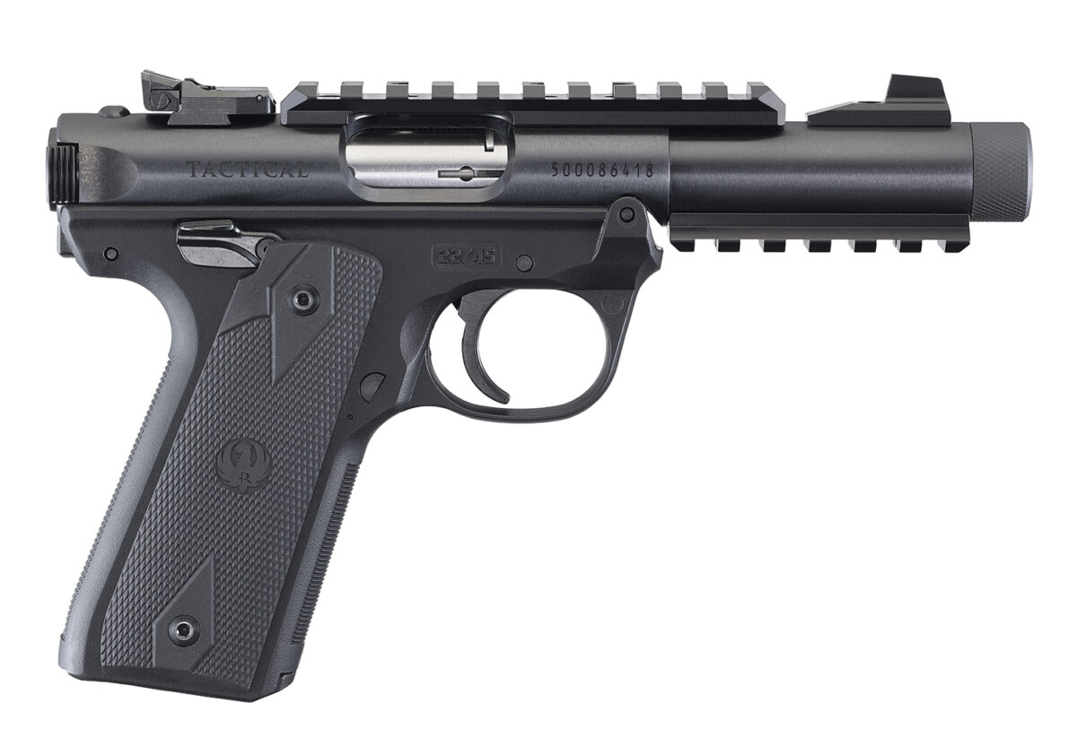 Ruger 40149 Mark IV 22/45 Tactical 22 LR 10+1 4.40" Steel/Threaded Barrel, Blued Slide, Black Checkered 1911-Style Panel Grip, Features Top & Bottom Picatinny Rails 1 34253