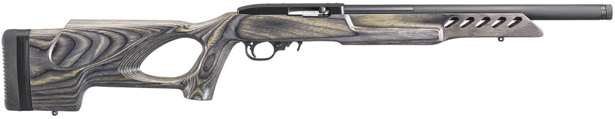 Ruger 21186 10/22 Target 22 LR 10+1 16.13" Threaded Satin Blued Alloy Steel Barrel With Aluminum Alloy Sleeve, Black Laminate Thumbhole Stock, Cross-Bolt Manual Safety 1 49106