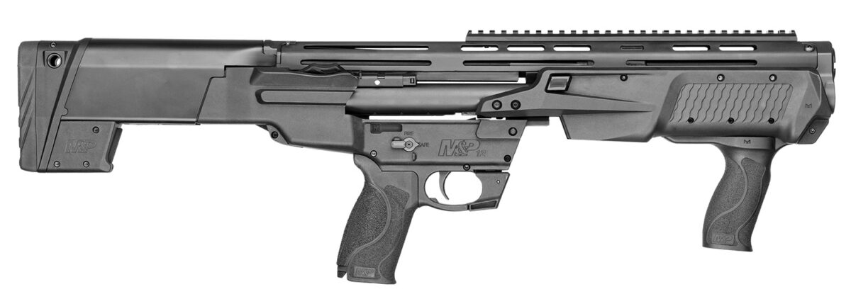 Smith & Wesson 12490 M&P Bullpup 12 Gauge Pump 3" 7+1 (2.75") 19" Black Oxide Smooth Bore/Threaded Barrel, Matte Black Receiver, Black Fixed Bullpup Stock, Black w/Interchangeable Backstrap Grip 1 139648