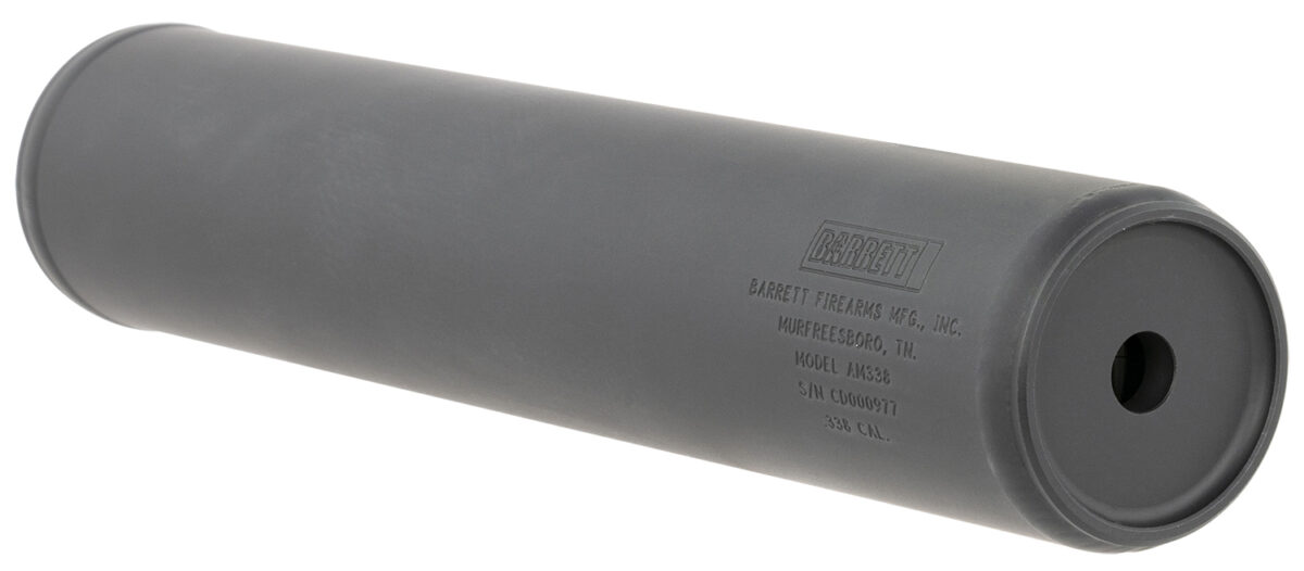 Barrett 18415 AM 338 made of Black Titanium with 1.90" Diameter, 10.30" OAL & 5/8"-24 tpi Thread Pattern for 338 Cal or Lower Includes Barrett Muzzle Brake Adaptor 1 144693