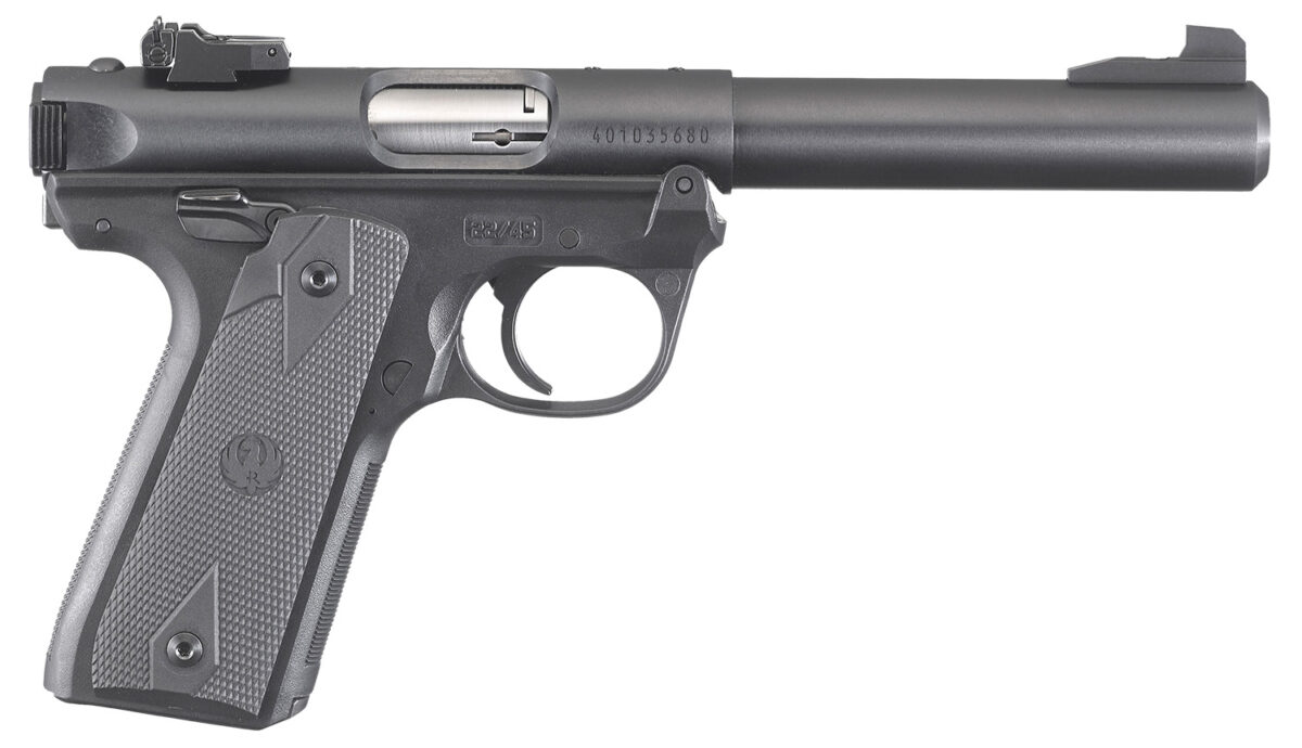 Ruger Mark IV 22/45 22 LR 10+1, 5.50" Stainless Bull Barrel, Blued Drilled & Tapped Steel Receiver & Polymer Frame, Black Checkered Polymer Grip Ambidextrous 1 161596